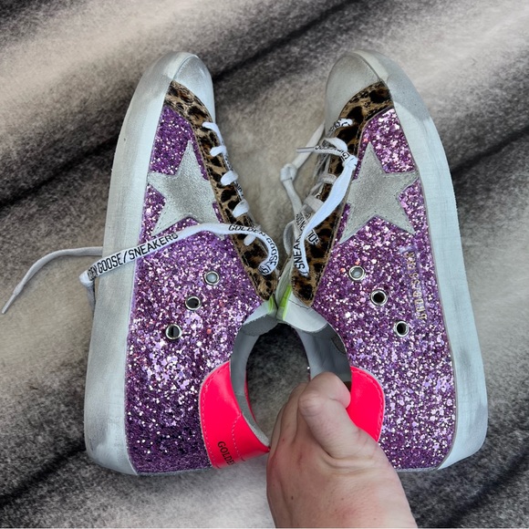Golden Goose Superstar Suede Toe and Star Glitter Pink Ice Fuxia Fluo Sneakers - Picture 7 of 16